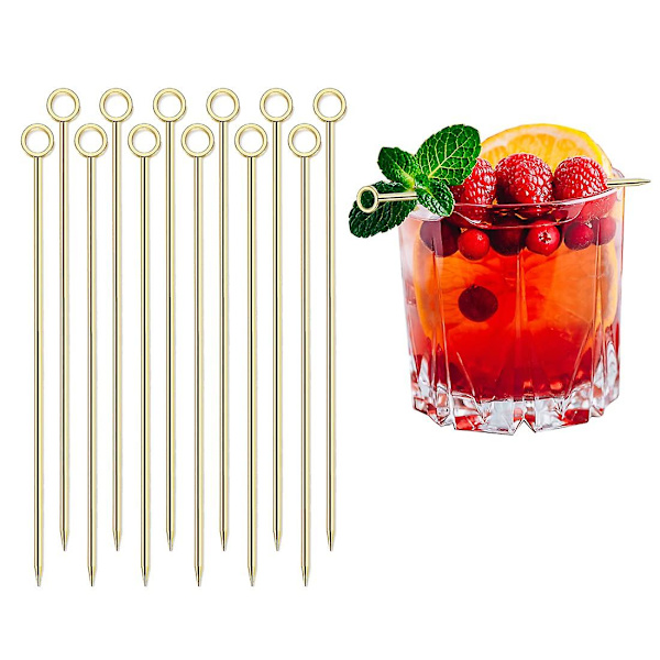 12 st rostfria fruktpinnar, cocktailpinnar, återanvändbara drinkpinnar, aptitretare, tandpetare, martinipinnar för festliga evenemang (4 färger)