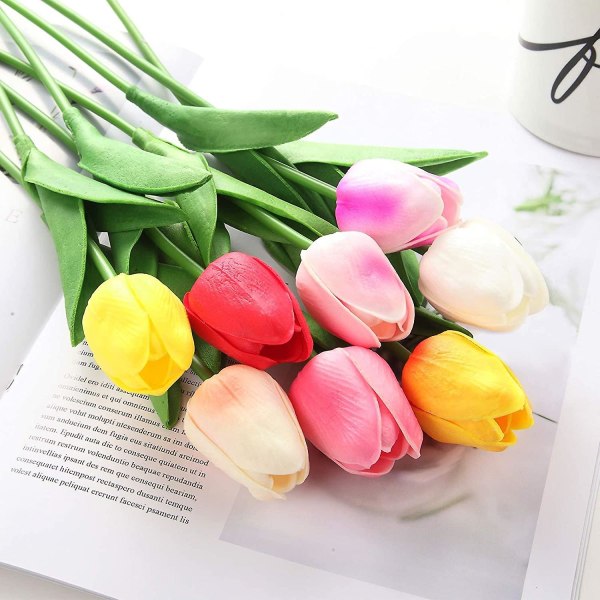 Konstgjorda tulpaner blommor falska blommor latex tulpaner äkta touch för fest hem bröllopsdekoration och diy dekor
