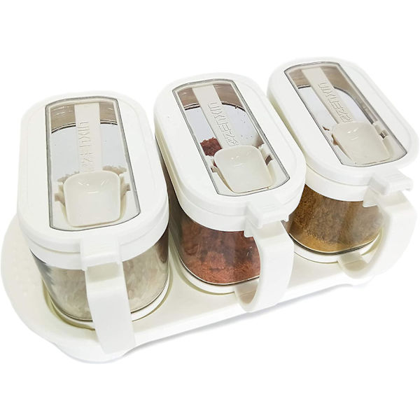 Transparent Glas Krydderi Krukke Krydderi Beholder 3stk/sæt Med Bakke