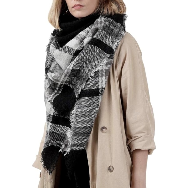 （Nior)Large Wool Plaid Scarf Women Cashmere Shawl Scarf Warm Autu