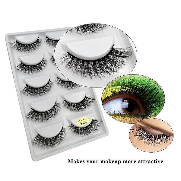5 par återanvändbara tjocka 3d falska ögonfransar lämpliga för vacker makeup（1,6 mm）