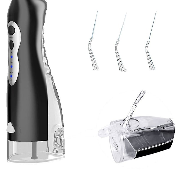 Sladdlös Pearl Water Flosser Uppladdningsbar Bärbar Vattentråd för Tänder (Svart)