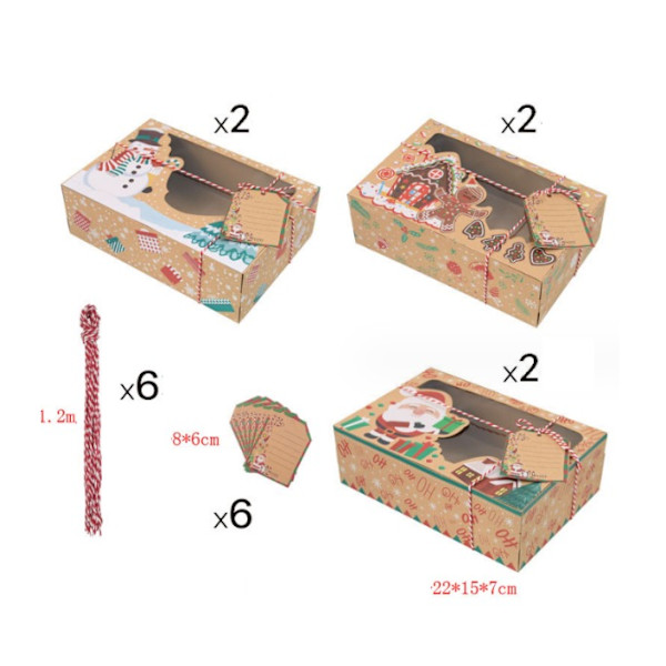 Set med 6 julegaveesker - Pappeske 3 design, eske til A