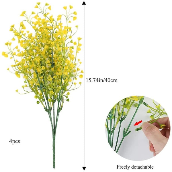 4 stk kunstige lilla blomster Kunstig blomsterdekorasjon Plastblomsterdekorasjon Kunstig blomst (rosa rød) (gul)