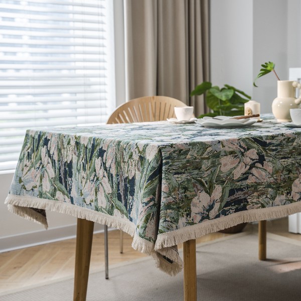 Mörkgrön blommig duk, bohemisk stil, 100*140cm