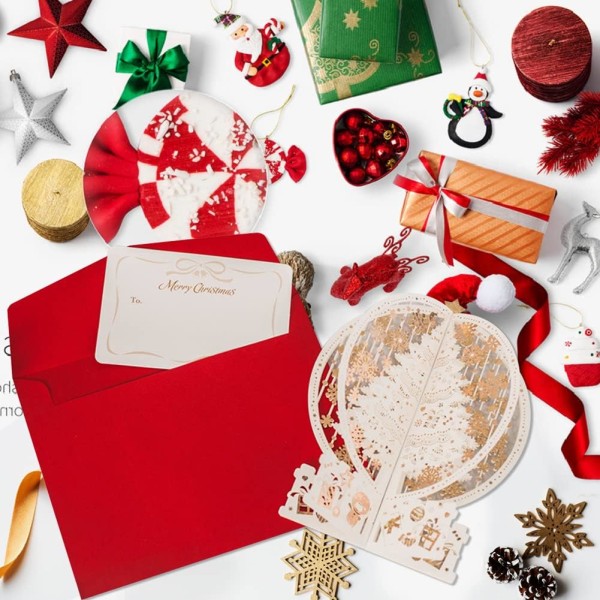 3D julhälsningskort, pop up tomt kort med kuvert för