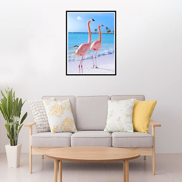 DIY 5D Diamantmålning Röd Fågel Djur, Flamingo Konst Himmel Strand C
