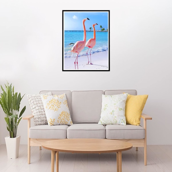 Gör-det-själv 5D- diamond painting Red Bird Animal, Flamingo Art Sky Beach C