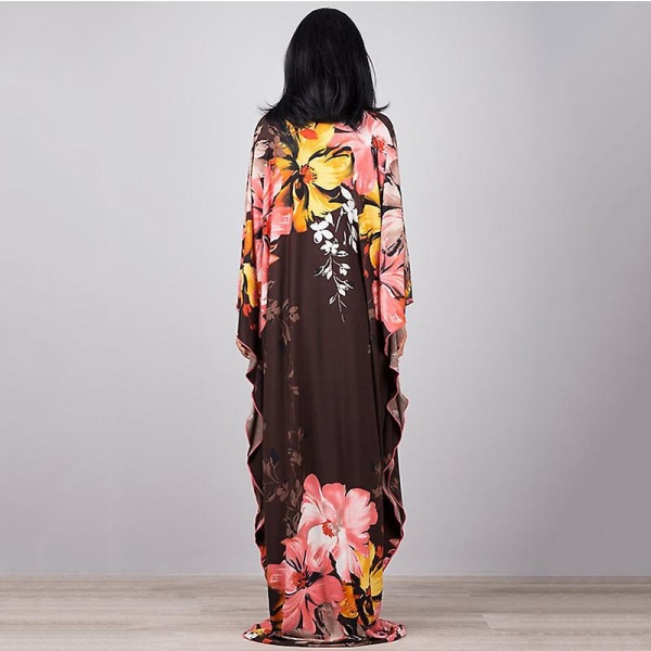 Maxiklänning med print för damer Batwing Sleeve Beach Dress Plus Size Solklänning Beachwear Kaftan Cover-ups Dn0506