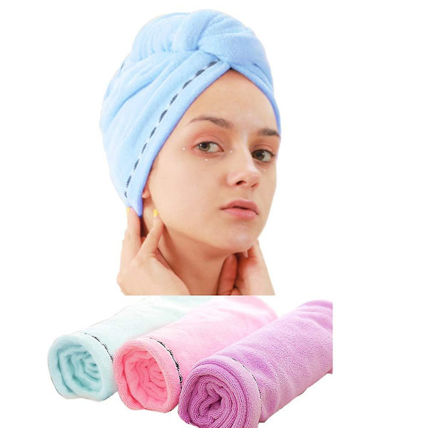 3-pack mikrofiberhårhandduk wrap superabsorberande twist turban torra hårlockar med knappar badslinga A