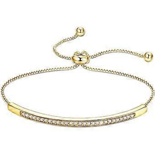 Damarmband med kubisk zirkonia, justerbart, silverfärgat, guld, rosa, present till kvinna, guld gold