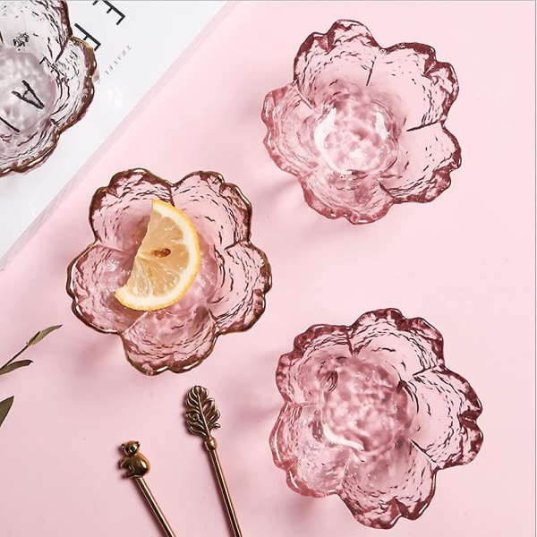 Pink Cherry Blossom Shaped Dessert Bowls, Mini Crystal Bowl, Small Glass Bowls, Tea Bag Holder, Dipping Bowls, Soy Sauce