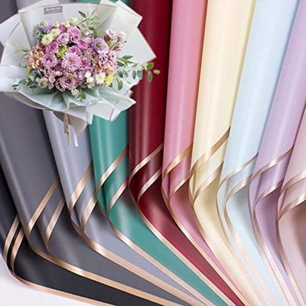 20 stk. / 10 farver guld kant blomsterindpakningspapir, blomsterhandler buq