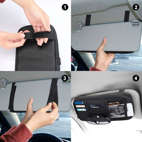 （Svart）30*15cm Bilsolskydd Organizer Auto Interiör Läder Acce