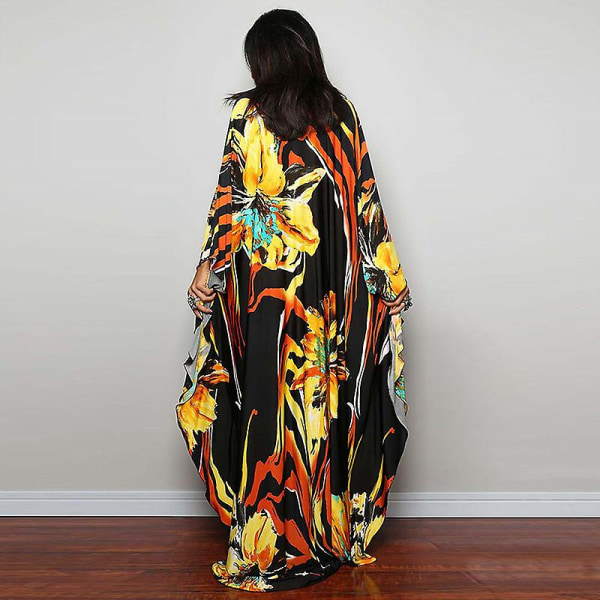 Maxiklänning med print för damer Batwing Sleeve Beach Dress Plus Size Solklänning Beachwear Kaftan Cover-ups Dn0514