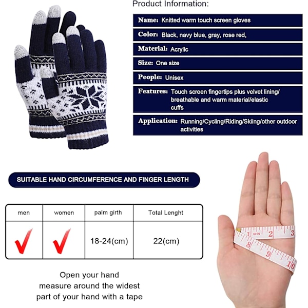 Vinterstrikkede Varme Hansker Unisex Touchscreen, Termisk Elastisk Fl