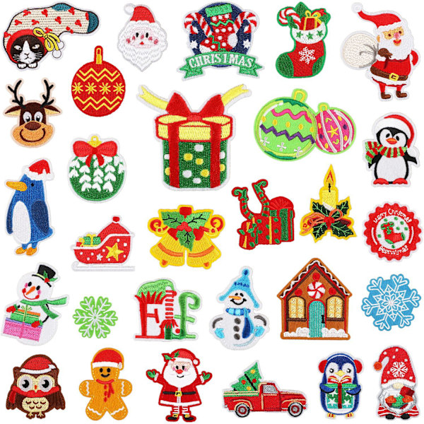 Set med 29 stycken broderade jultomte-lapp-patchar - pa
