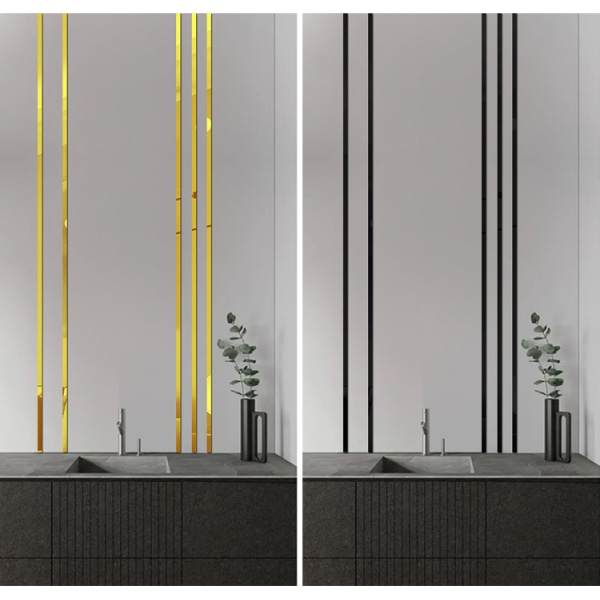 20 stk speil vegg klistremerker - Svart 5 × 50 cm, dekorative speil