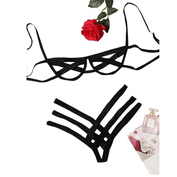 Rem strippig sexig underkläder lapptäcke stålbygel underkläder bikini split openwork trepunkts underkläder set