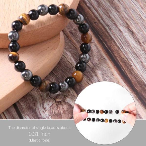 Perler Armbånd Triple Beskyttelse, 2 Pak 8 Mm Tigers Eye Armbånd Hematit Perler & Sort Obsidian Balance Armbånd