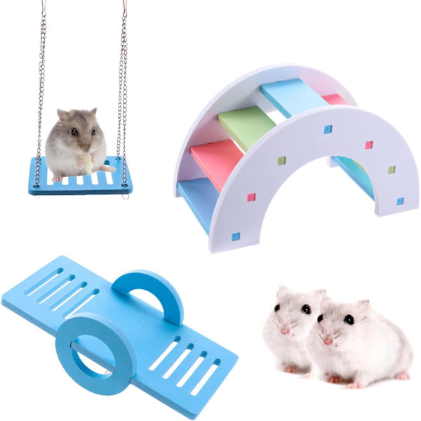 3 stykker hamsterlegetøj, regnbuebro, vippe, vippe, hamsterbur