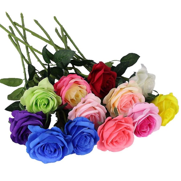 10 st konstgjorda rosor sidenblommor Falskblommande ros brudbuketter för bröllop (ljusrosa)