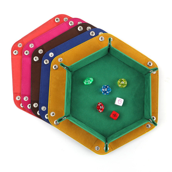 Dobbeltsidet terningbakke foldbar PU læder rektangel og orange fløjl terningholder til Dungeons and Dragons DG terninger Ding og andre bordspil