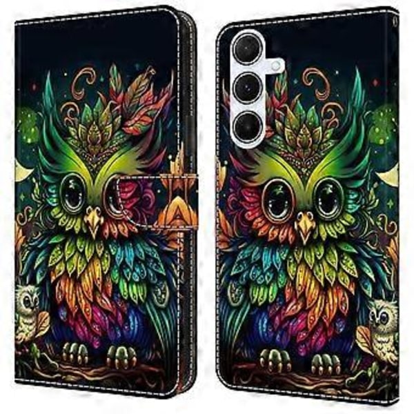 Til Samsung Galaxy A16 5G/A16 4G Etui TPU+PU Læder Flip Telefon Etui Colorful Owl