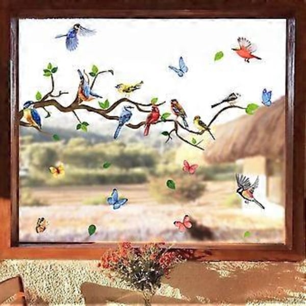 Vindusklistremerker Fugler på Grener Vindusklistremerke Kolibri Blomster Antikollisjon Elektrostatisk Klistremerke 18*50cm