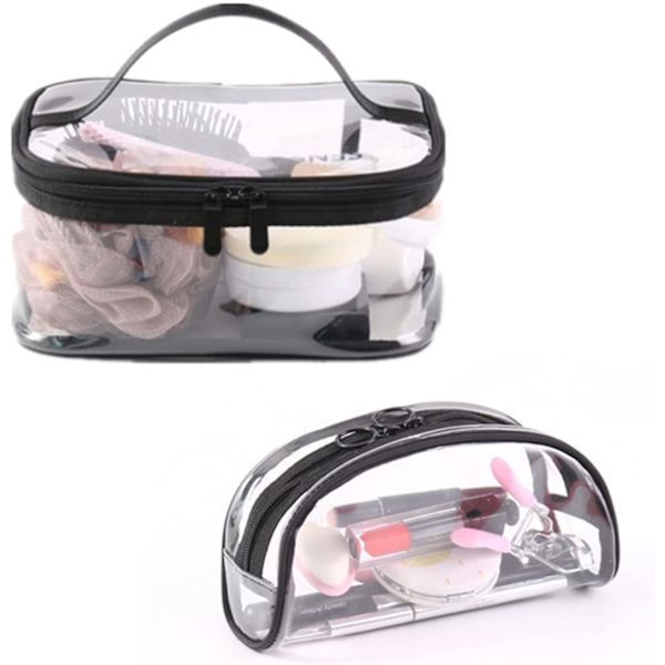 Transparent sminkväska Toalettväska Vattentät PVC-påse Bärbar rese Kosmetisk väska för män och kvinnor, 2 stycken (Medium, Large)