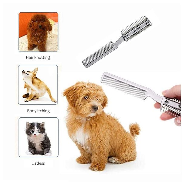 2 stk. Razor Comb til hunde, kæledyrshårformer, Razor Comb, hårtrimmer, kam med blade, Razor Comb, dobbeltsidet fjernelse