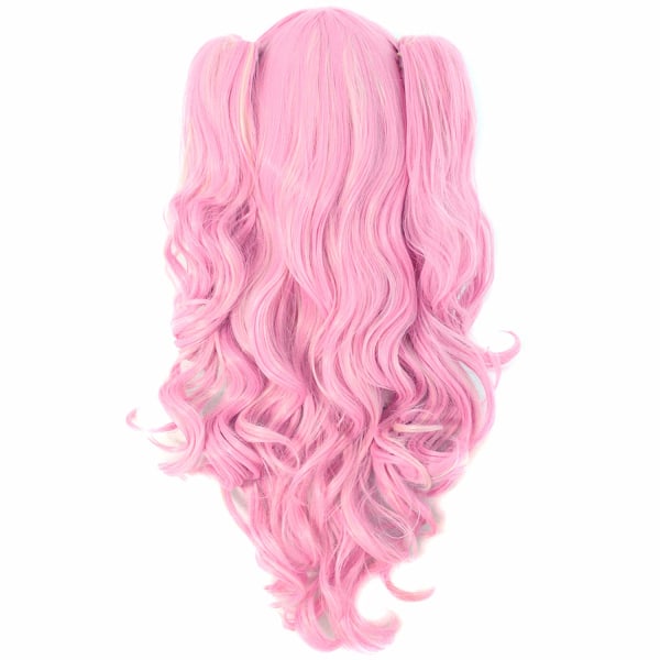 Flerfarget Lolita Lang Krøllete Clip på Hestehale Cosplay Parykk (Rosa/Blond)