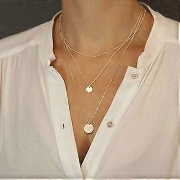Lagdelt Choker Halskæde, Håndlavet 14K Guldbelagt Y Vedhæng Halskæde Multilayer Bar Disc Halskæde Justerbare Lagdelte Choker Halskæder til Kvinder
