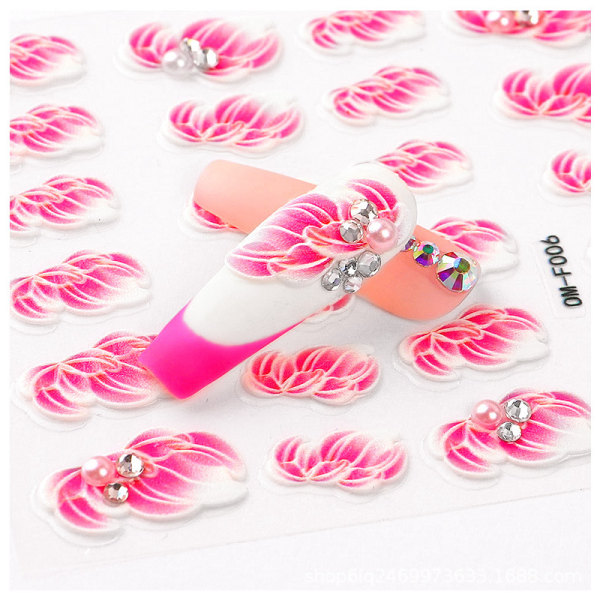 5D Nail Art Stickers, 4 ark Stereoskopisk graverad blomspik