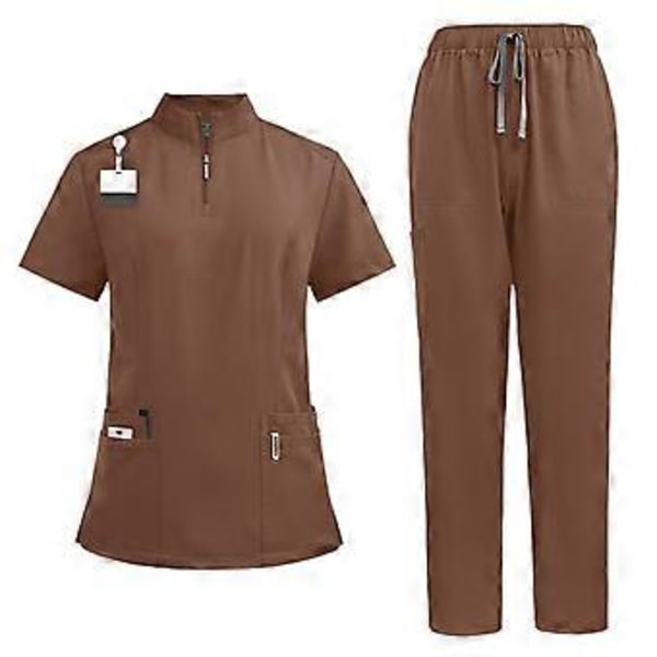 Skrub Sæt Blød Top og Joggers Bukser til Kæledyrsfrisør Skønhedssalon SPA Kosmetologi (Brun XXL) Brown XXL