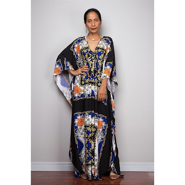 Dame Print Maxi Kjole Flagærme Strandkjole Plus Size Sommerkjole Badetøj Kaftan Cover-ups Dn0537