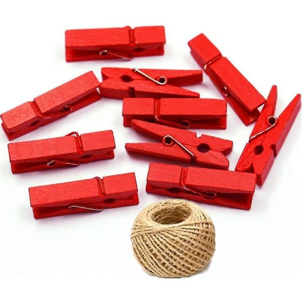 100 Colored Wooden Large Pegs 45mm Clothespins Craft Photo Clips With 20 Meters