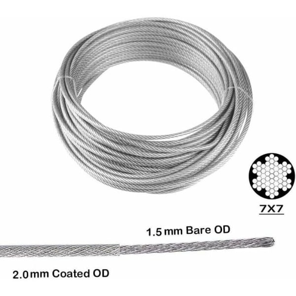 30m/2mm rustfrit stålwire rebssæt med M5 kraftig wirestrammer