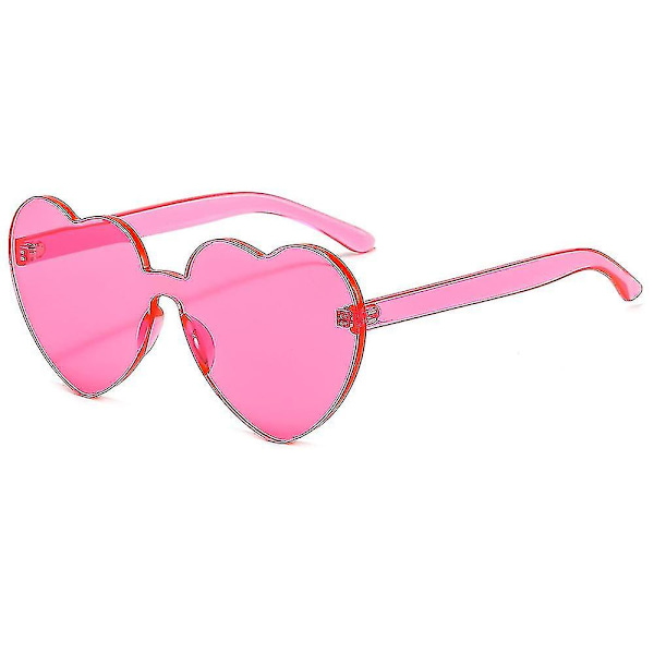 Kärlek Persika Hjärta Solglasögon Mode Dam Frameless Solglasögon Tjocka All-in-one Jelly Candy Färg Glasögon（Rose-Red）