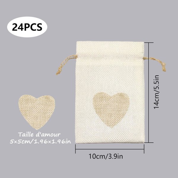 24 stk. Hjertemønstret Burlap Sachets Pouches 10*14CM, til smykker