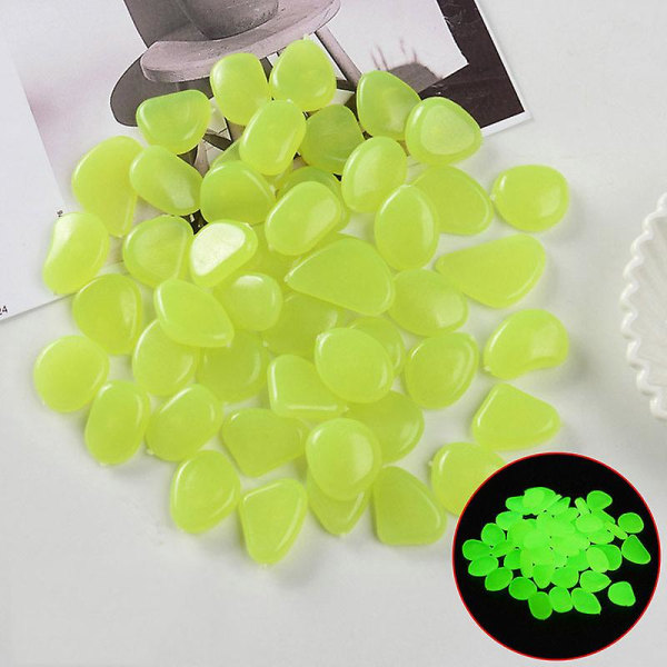 50pcs Glow In The Dark Pebble Stones Luminous Decorative For Fish Tank Garden Pathway Flower Pot Bed Shiny Yellow