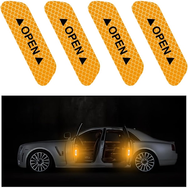 Varningsdekaler för dörröppning, reflekterande, 4-pack, Säkerhetstips för nattkörning, Bildelar och tillbehör, för bilar, lastbilar, SUV:ar (Gul)