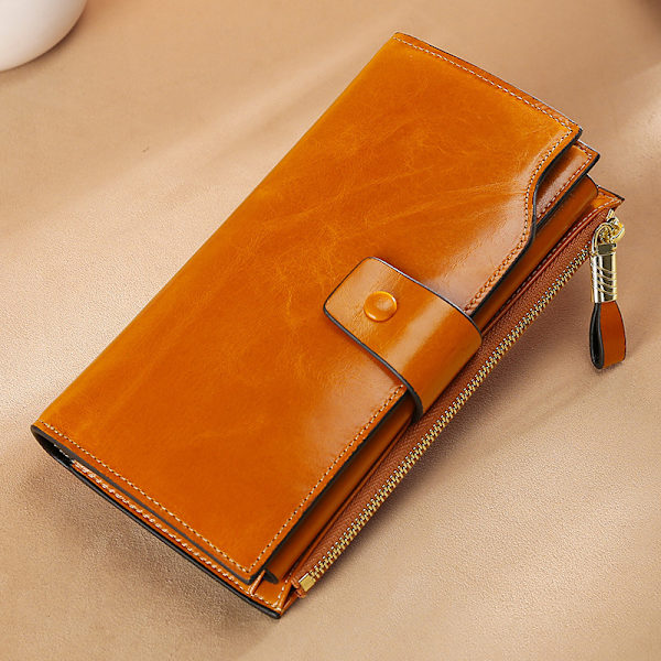 Damepung RFID Blokerende Ægte Læderpung Bifold Wallet Orange