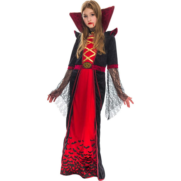 Kvinde Royal Vampire kjole Deluxe Set Victoria Gothic Halloween Vampire Queen kjole Fest (5 - 7 år)