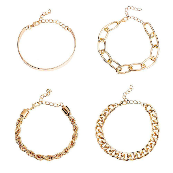 Gull sølv kjede armbånd sett for kvinner justerbar mote perler chunky flat kabel kjede punk armbånd smykker