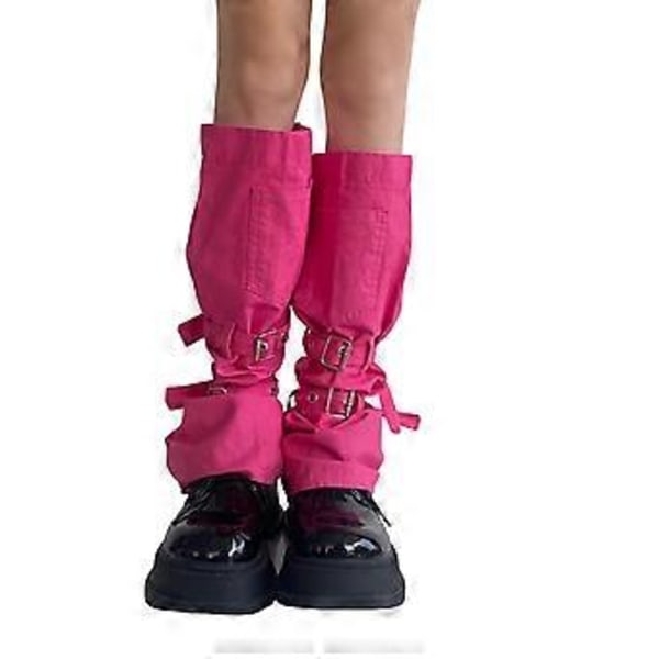 Harajuku Cargo Benvärmare med Justerbart Spänne Ficka för Kvinnor Punk Utsvängda Baggy Fotskydd Fotlösa Strumpor Pink two strap model