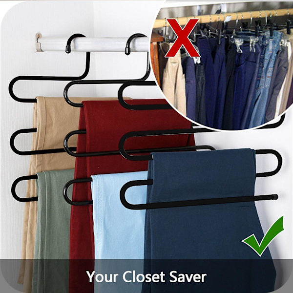 Bukser Bøjle Multi-lag (4 Pak) S-stil Jeans Bukser Bøjle Skab Rustfrit Stål Rack Pladsbesparende Til Slips Tørklæde