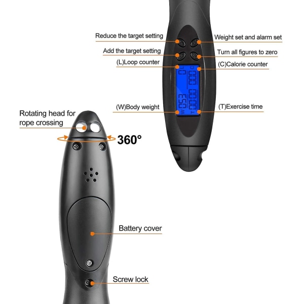 Springtov, Speed Jump Rope Tangle-free Justerbar Reb & Digitalt Springtov（Sort）