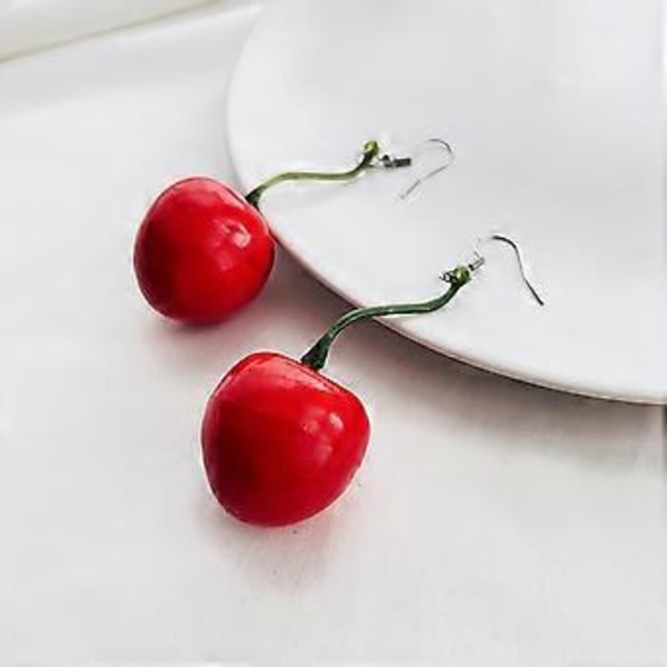 1 Pari Muovisia Hedelmä Makeita Hauskoja Korvakoruja 3D Käsintehty Punainen Kirsikka Hedelmä Vanne Riippuvat Korvakorut Peilikiiltoiset Korut 1