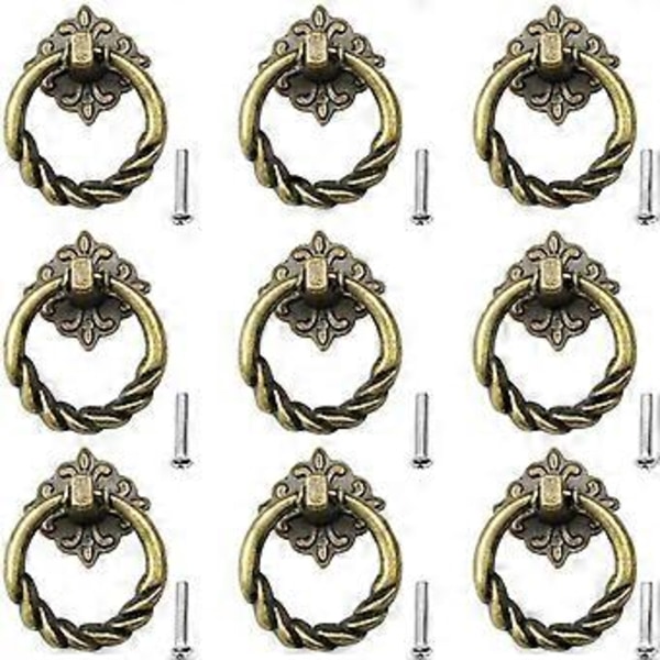9 st Antika Dörrknoppar med Skruvar Retro Draghandtag Ringar Knackare för Köksmöbler Skåp Låda Byrå Dörr